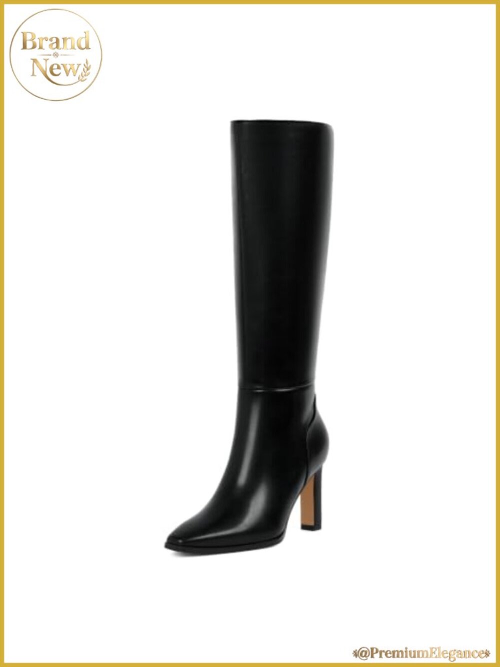 Women's Knee High Boots Pointed Toe Stiletto Heel Faux Leather Side Zipper